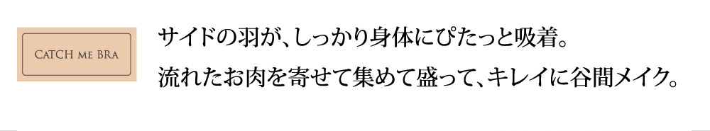 サイドの羽が、しっかり身体にピタっと吸着。
流れたお肉を寄せて集めて盛って、キレイに谷間メイク。