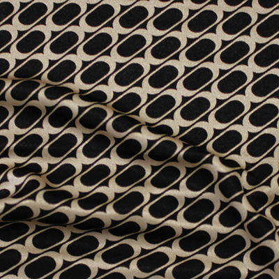 幾何柄プリント ブラック×ベージュ(KKP727-36-J) / Stretchy Black Beige Geometric Print