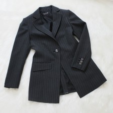 セミロングジャケット ストライプデザイン<br />Black striped semi long jacket