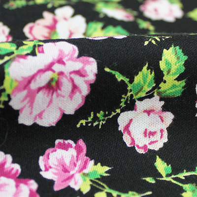 MON TRESOR COLLECTION ストレッチ ブラック×ピンク×グリーン 花柄(4417-35) / Black Stretch Cotton Floral