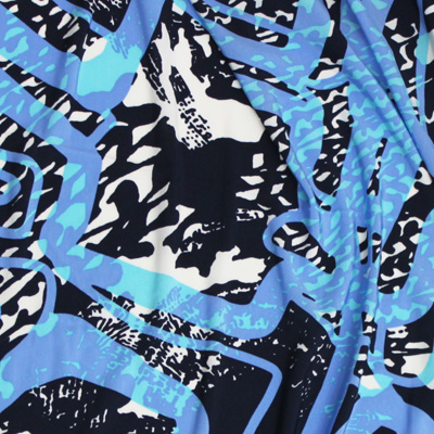 ミラノインポート生地 ブルー×ネイビー 幾何学模様 / Blue Polyester Abstract from Milano(mcop6-blue)