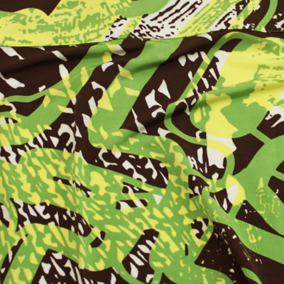 ミラノインポート生地 グリーン×ブラウン 幾何学模様 / Green Polyester Abstract from Milano(mcop6-green)