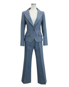 パンツスーツ ブルー織柄<br />Glaucous blue woven pants suit
