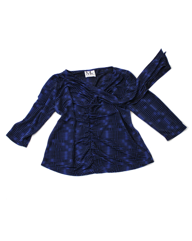 ブラウス ブルー×ブラックドット柄<br />Deep Blue dotted blouse