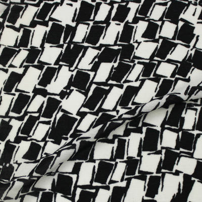 ブラック×ホワイト ジオメトリー柄 / Black & White Polyester Jersey(KKP8035-78-B)