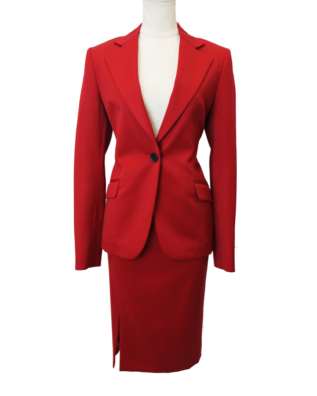 スカートスーツ スエード調ギャバストレッチ レッド<br /> Red Suede toned Skirt Suit