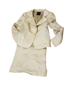 スカートスーツ スパンジャカードベージュ<br /> Beige Polyester Jacket & Skirt