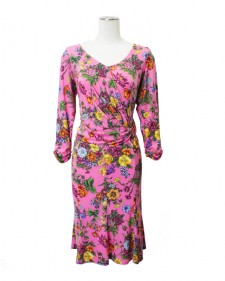 ワンピース8枚はぎフレアー<br />Pink Paneled Dress in Floral Print