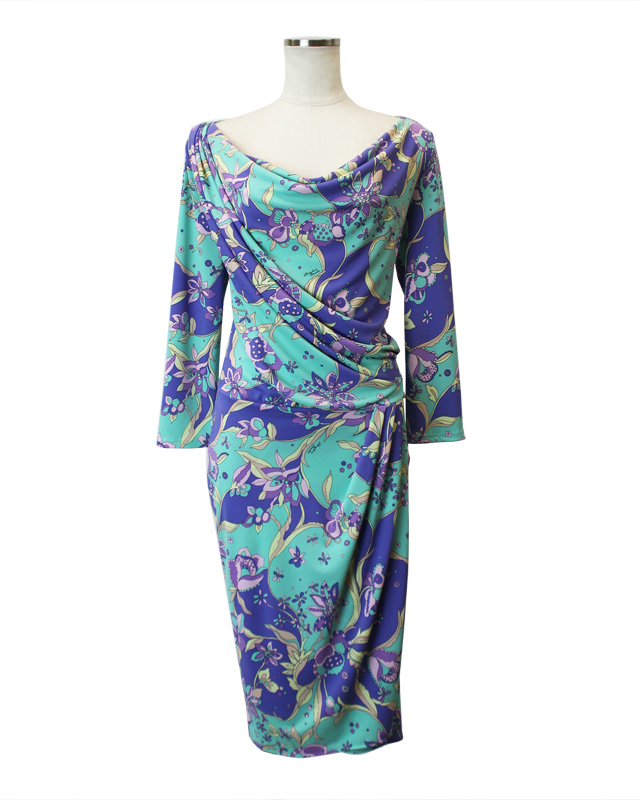 ネックドレープワンピース<br /> Neck drape dress in floral print