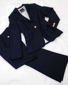 ネイビー織チェックパンツスーツ<br />Navy Check pattern jacket & pants