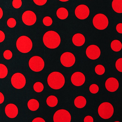 ストレッチ生地　ブラック＆レッドドット模様プリント / Black & Red Dotted Print、Stretch Fabric