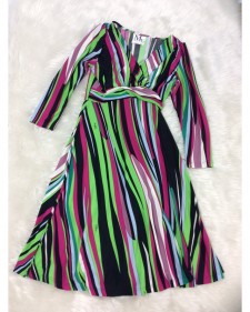 鮮やかなプッチ柄七分袖グリーンドールワンピース<br />Parolari Emilio Pucci quarter sleeve flare dress