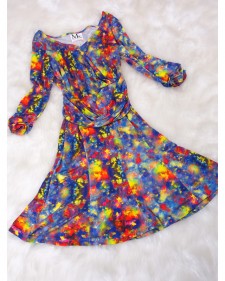 自然の彩りで気分アップ♪8枚はぎブルーベースワンピース<br />Colorful blue base dress