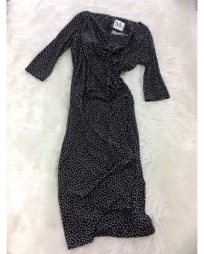 60年代のレトロ感が素敵♪黒ドットドレープワンピース<br />60s Retro Style Black Polka Dot Dress