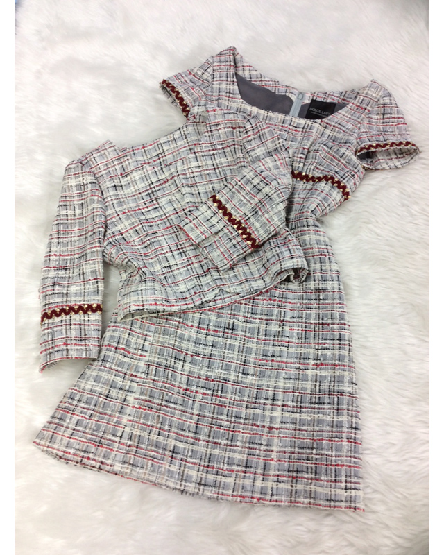 イギリスからのLINTON生地採用♪グレー・レッドチェックワンピーススーツ<br />Dress Suit in Gray/Red Check Made of English Linton Fabric