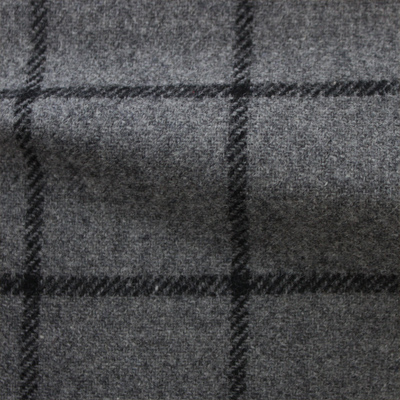 先染フラノ　チェック  グレー（76253-2）Gray Yarn Dyed Twill Fabric, Windowpane Check