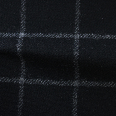 先染フラノ　チェック  ブラック（76253-4）Black Yarn Dyed Twill Fabric, Windowpane Check