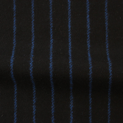 ウールストライプストレッチ　ブラック・ブルーストライプ（76278-4）Wool Stretch Twill, Black with Blue Stripes
