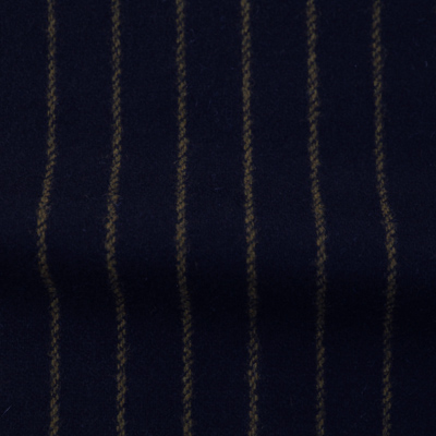 ウールストライプストレッチ　ダークネイビー・ストライプ（76278-5）Wool Stretch Twill, Dark Navy with Olive Stripes