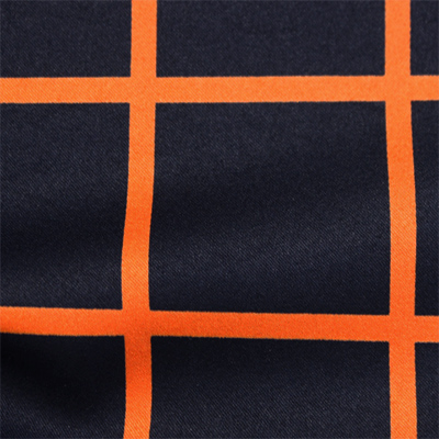ストレッチサテンビンテージ　ネイビー・オレンジ　ウインドウーペン（KKP1908SY-D#SB-57OR）Navy＆Orange Stretch Satin, Window Pane Print