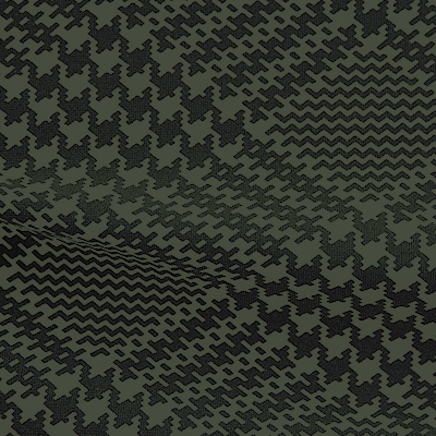 ハイテンションストレッチニット　ブラック・オリーブグリーン千鳥格子柄(KKF5200-3-GY) High Tension Stretch Knit, Black and Olivegreen Houndstooth Pattern