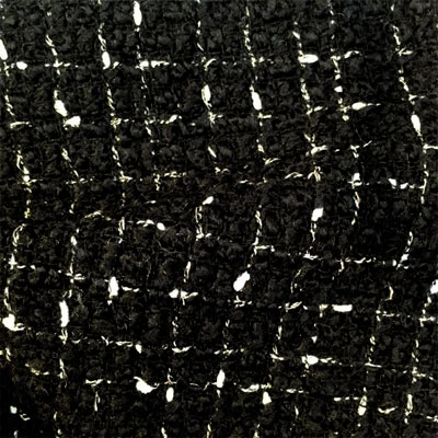 ラメ入りウールのツイード　ブラックー・ホワイト・シルバーラメ （76202-4）Black & White Wool Tweed with Silver Lame