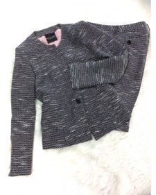 レトロな雰囲気をプラス♪黒白ツイードパンツスーツ<br />Black & White Mix Tweed Pants Suit Will Make You Look Retro