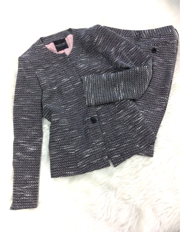 レトロな雰囲気をプラス♪黒白ツイードパンツスーツ<br />Black & White Mix Tweed Pants Suit Will Make You Look Retro