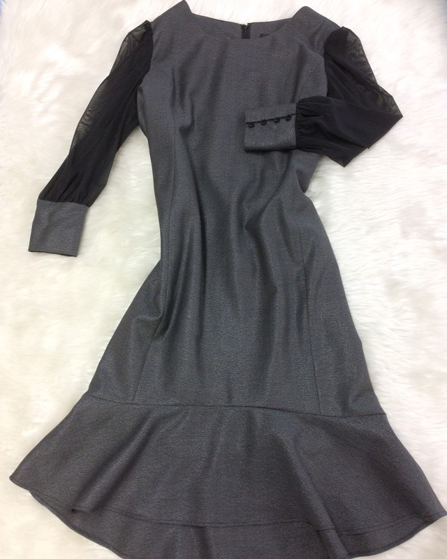 シフォンスリーブがエアリー♪チャコールワンピース<br />Chiffon Sleeve Charcoal Dress