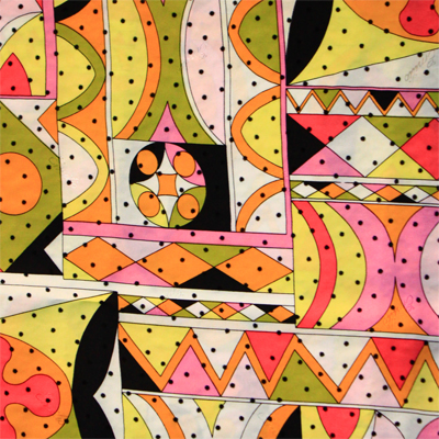 PAROLARI EMILIO PUCCIエミリオプッチシルク生地幾何学模様ピンク×イエロー×ドット/100% Silk, Geometric Print,  Pink×Yellow×Dots