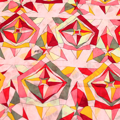 PAROLARI EMILIO PUCCIエミリオプッチ薄手サッカー生地幾何学模様ピンク×イエロー×グレー/100% Cotton Seersucker, Geometric Print, Pink ×Yellow×Gray