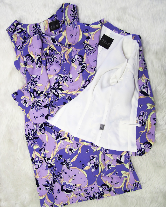 お出かけにもピッタリ！素敵なサマースーツ♪エレガントなパープル花柄<br />A Very Charming Summer Suit, Elegant Purple Flower Pattern