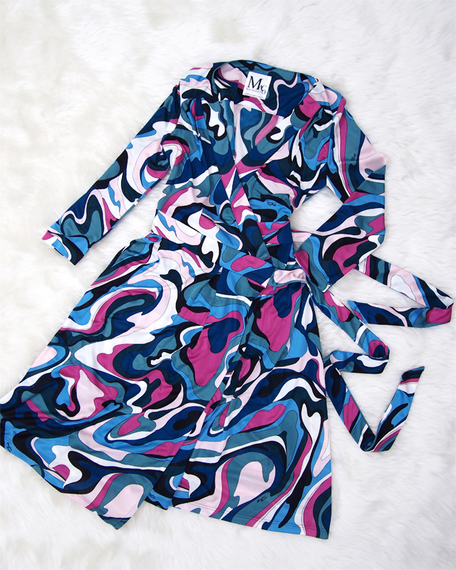 オリジナルな配色★プッチ生地のタイトラインのカシュクールワンピース<br />Unusual Color Scheme☆Tight Cut Wrap Dress in Pucci Fabric