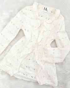 白いレース使いがフェミニンな印象♪軽いカーディガンで暑い日にも快適<br />Show your feminine side with white lace♪ The light cardigan can be also worn on hot days