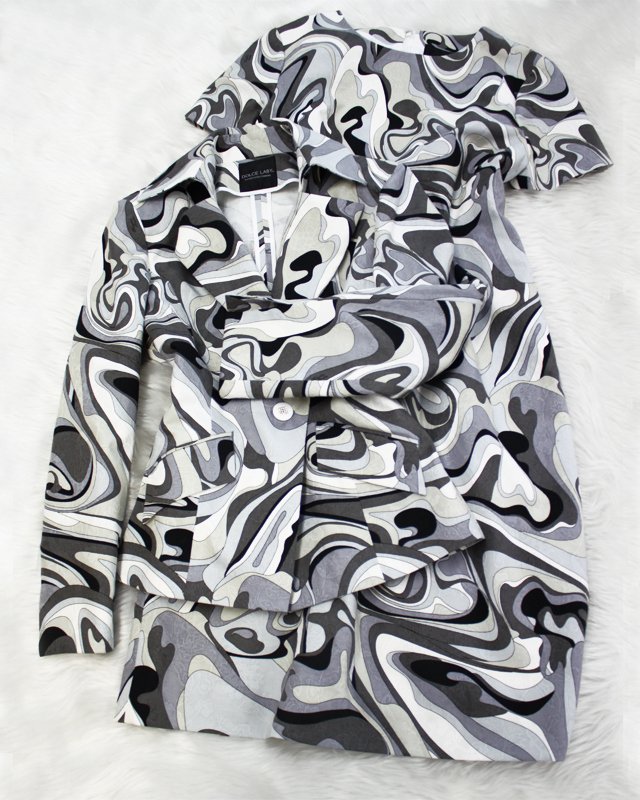 白・黒・グレーのマーブル柄ワンピーススーツ★<br />Black, white and gray marble dress and jacket