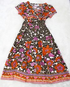 オレンジ花柄のドルワンピース<br />High waisted doll dress with orange flowers