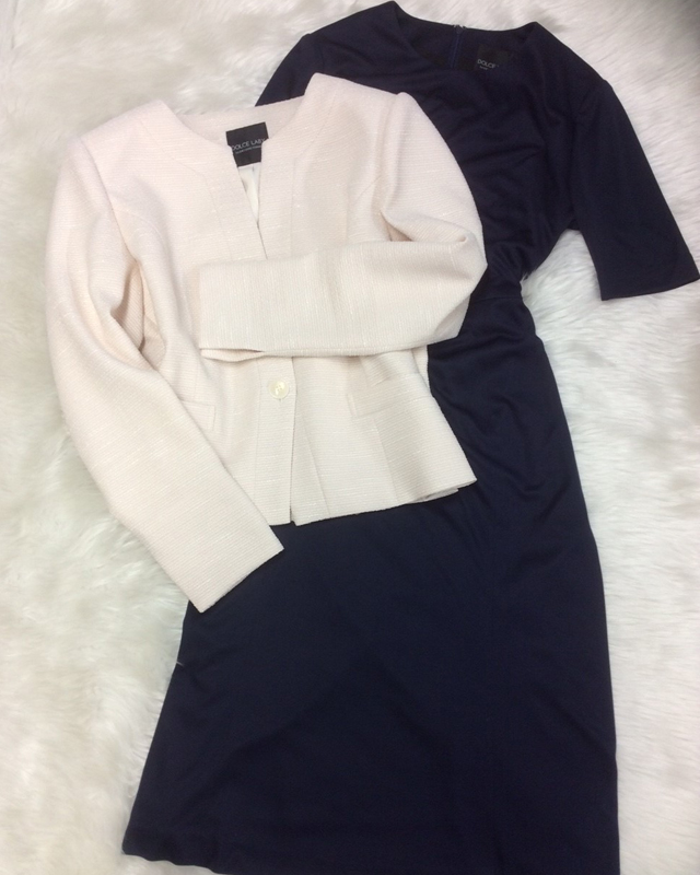 ベージュジャケット＆紺ワンピースでスマートに♪/<br />Smart with beige jacket & navy dress