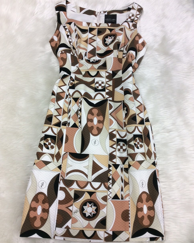 茶コットンプッチワンピース/＜br>Brown cotton pucci one-piece dress