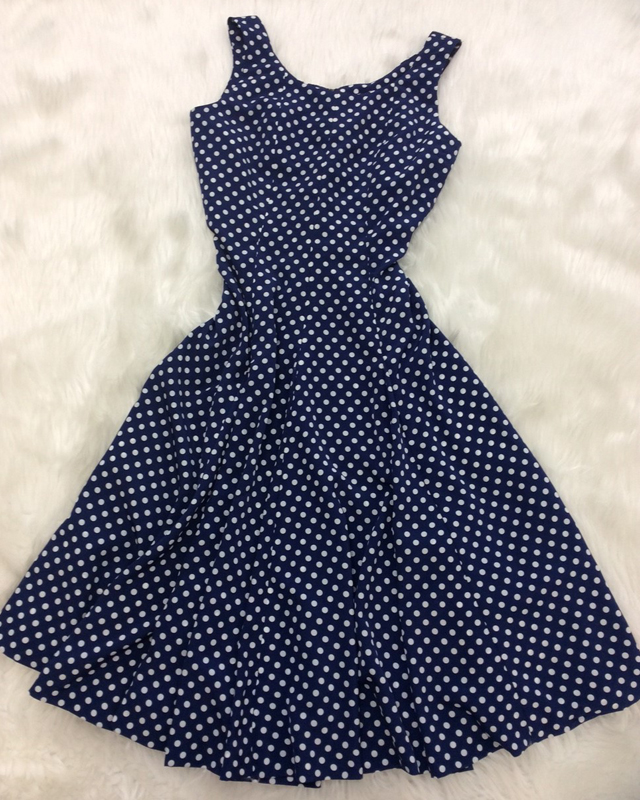 紺ドットサーキュラーワンピース/＜br>Navy blue dot circular dress