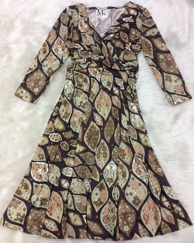 茶プッチ七分袖ドールワンピース/<br />Brown Pucci 3/4 Sleeve Doll Dress