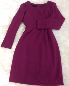 濃ピンク長袖ワンピース/<br />Dark pink long sleeve dress