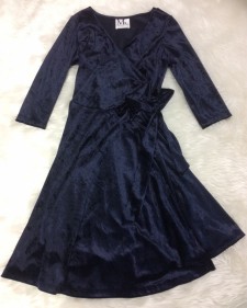 紺ベロアカシュクールワンピース/<br />Navy blue velour cashcourt  one-piece dress