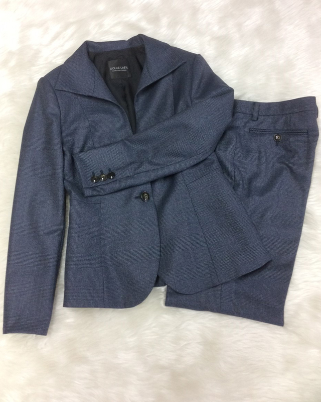 紺グレンチェックパンツスーツ/<br />Navy blue glen check pants suit