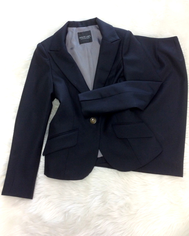 紺ダイヤ柄スカートスーツ/<br />Navy blue diamond skirt suit