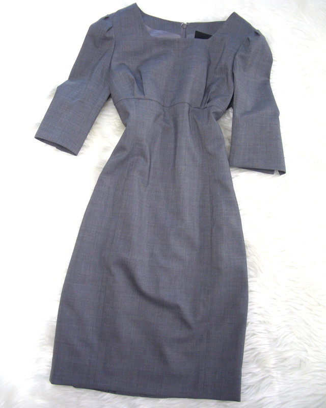 グレーストレッチ七分袖ワンピース/<br />Gray stretch three-quarter sleeve one-piece dress