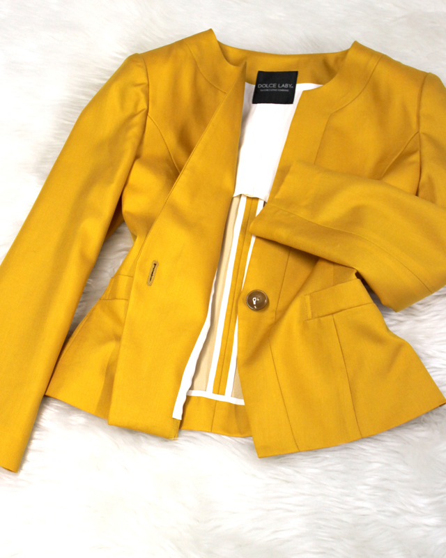 やまぶき色ノーカラージャケット/<br />Bright yellow Collarless jacket