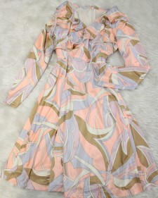 ベージュプッチフリルワンピース/<br />Beige pucci ruffle one piece dress