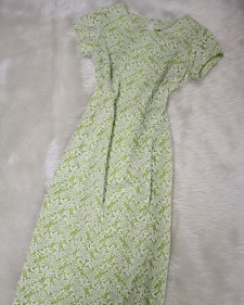 黄緑×白レースワンピース/Yellow-green x white lace  one piece dress