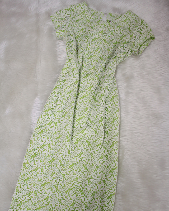 黄緑×白レースワンピース/Yellow-green x white lace  one piece dress