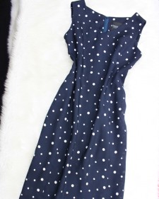 紺×白ドットワンピース/<br />Navy blue x white dot one piece dress